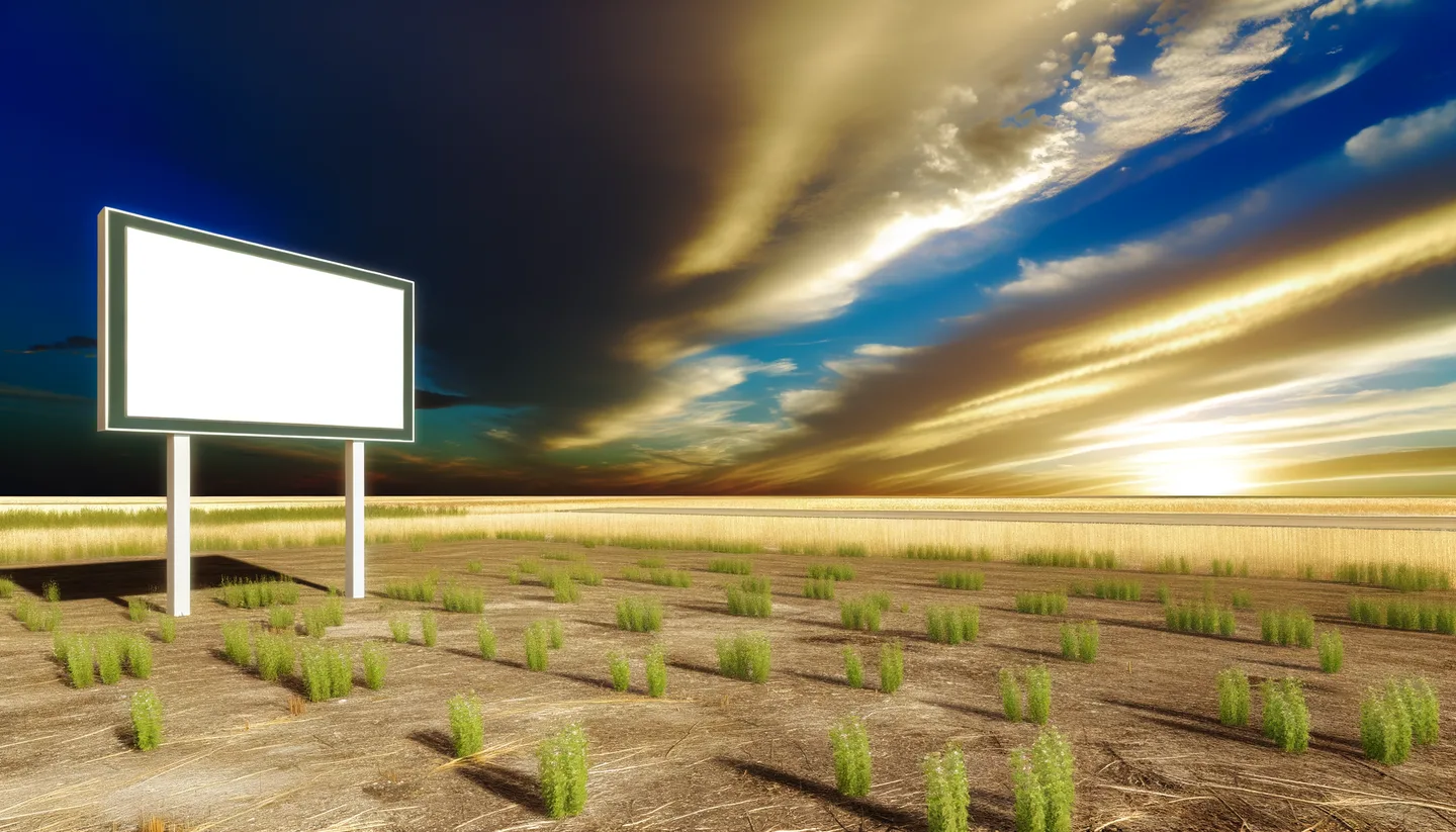 Vacant land parcel with real estate sign at golden hour
