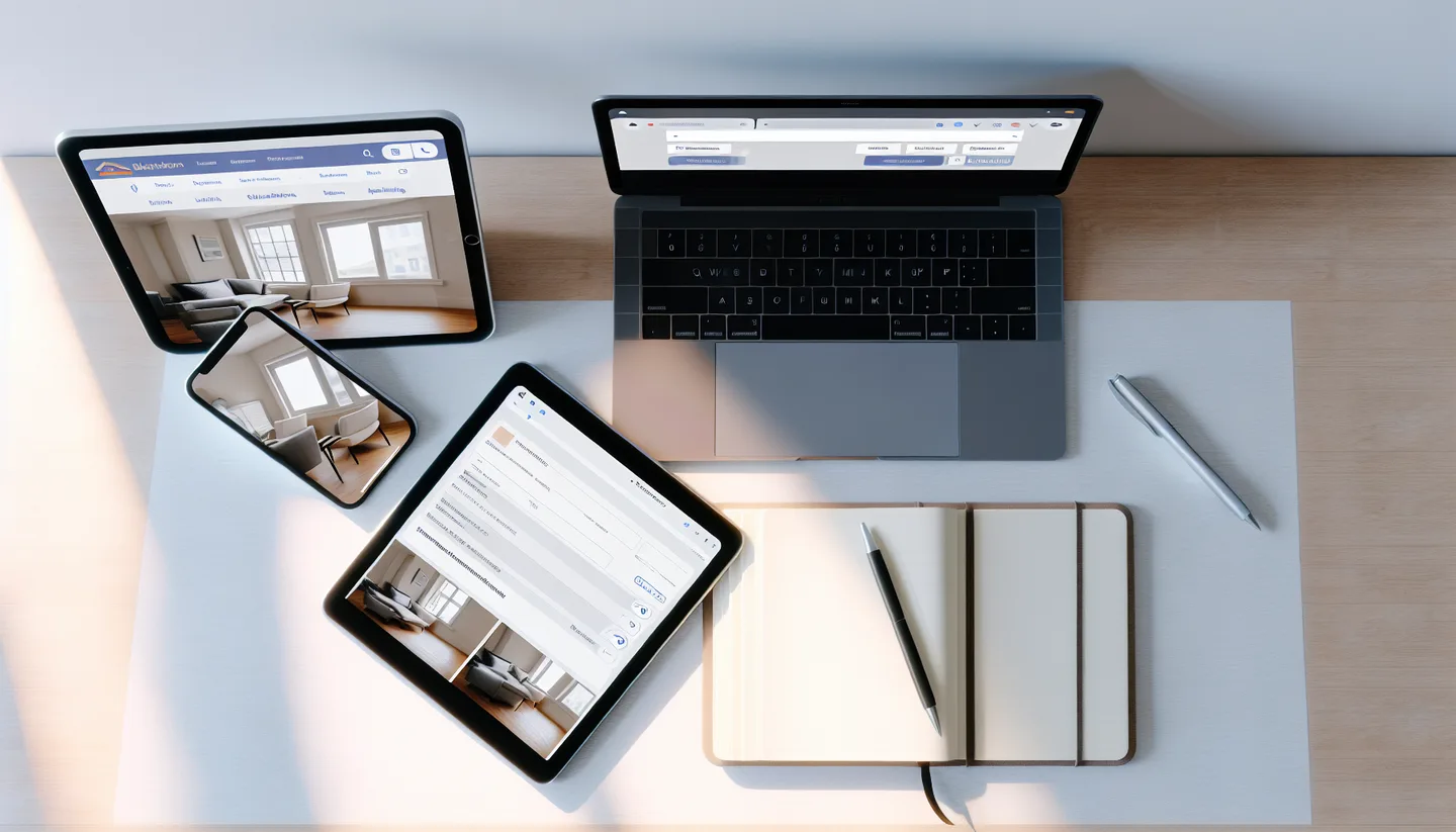 Laptop and tablet showing online property listing website