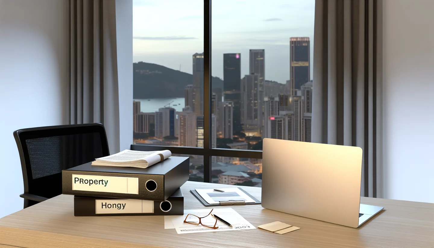 Professional office with property documents and city view