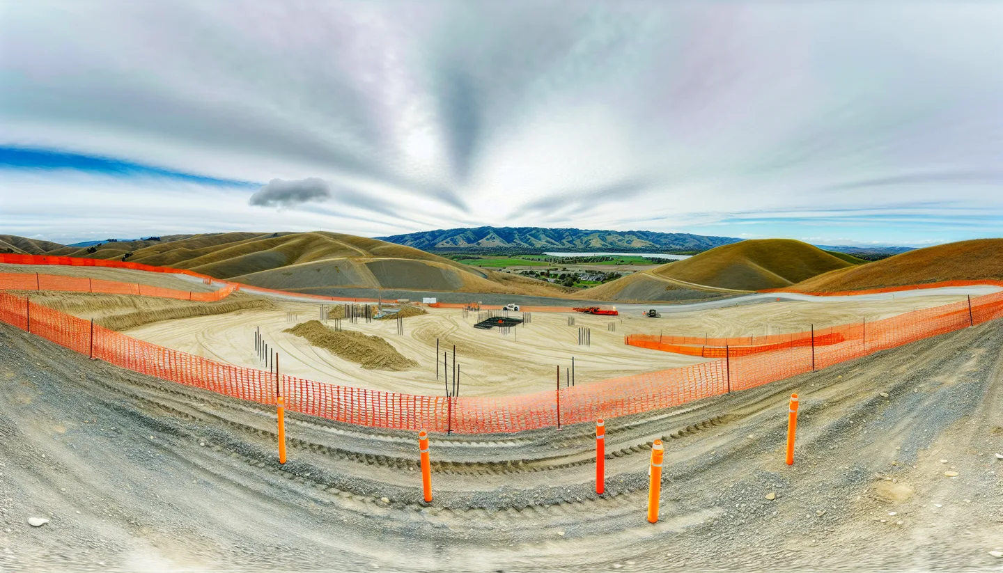 Graded construction lot with utility stakes