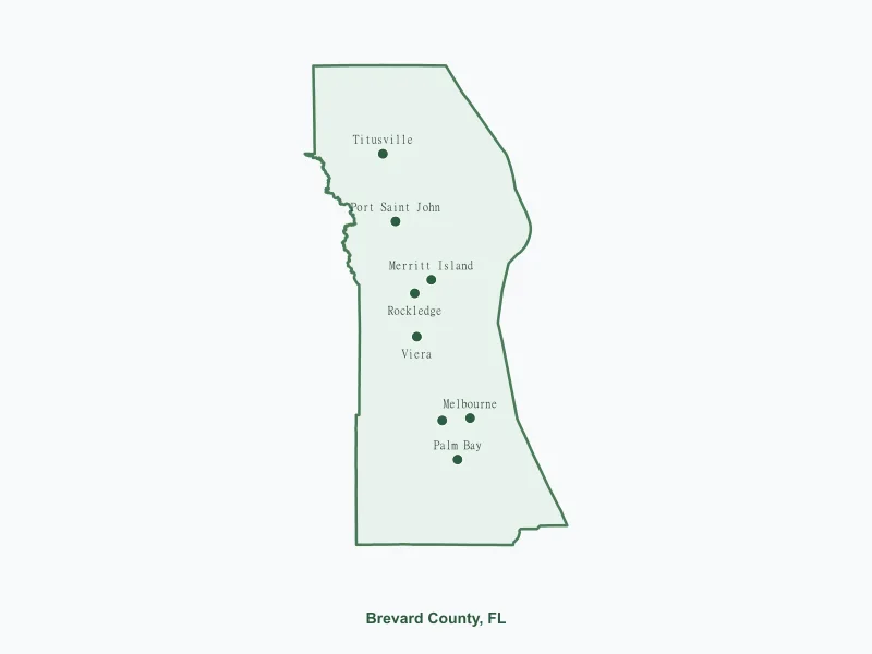 Map of Brevard County, FL showing major cities