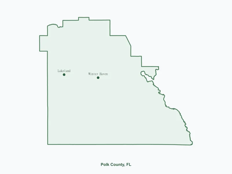 Map of Polk County, FL showing major cities