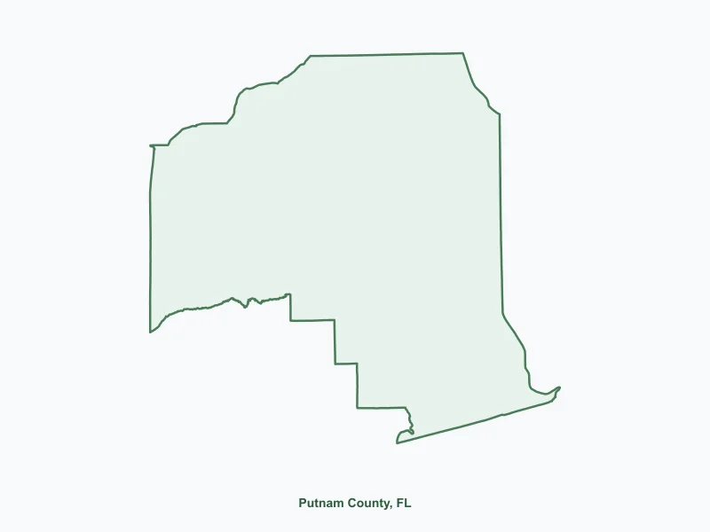Map of Putnam County, FL showing major cities