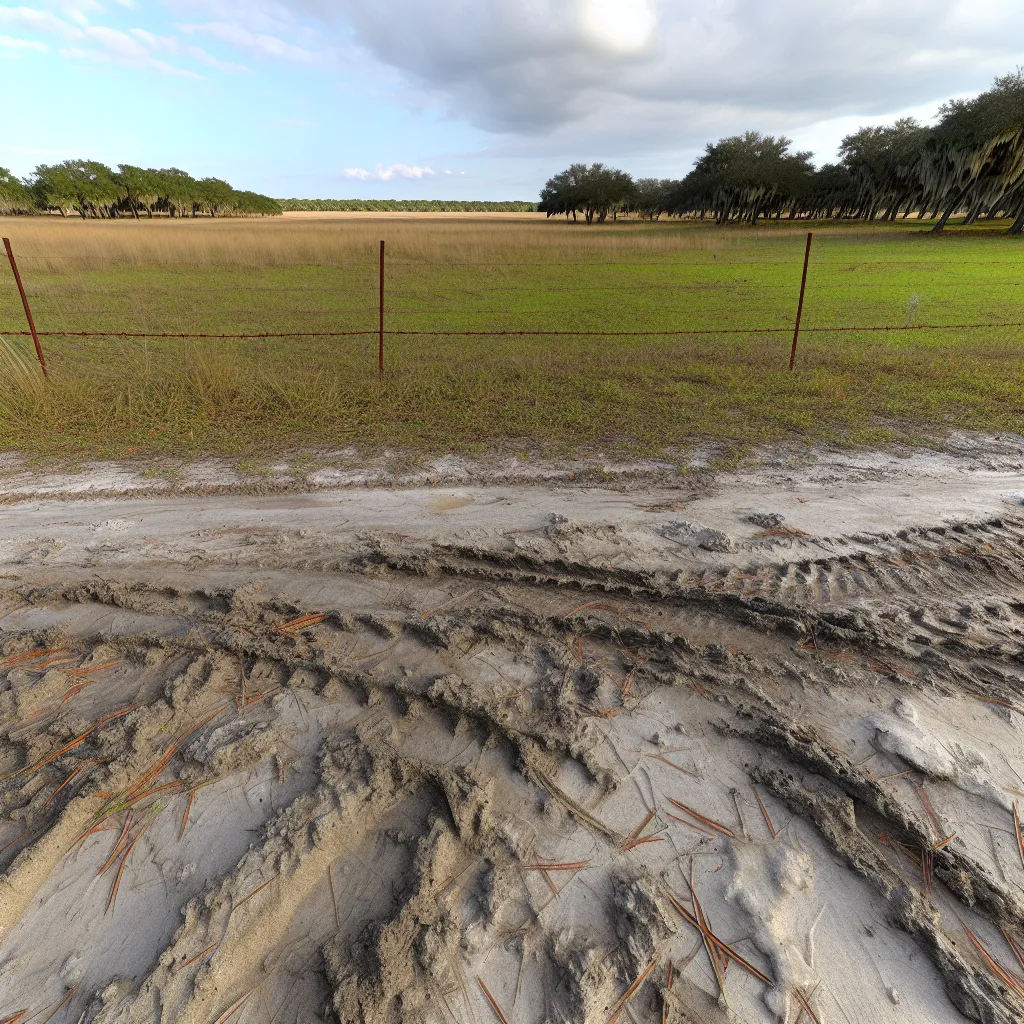 Rural acreage with open grassland and conifer forest in Brevard County, Florida