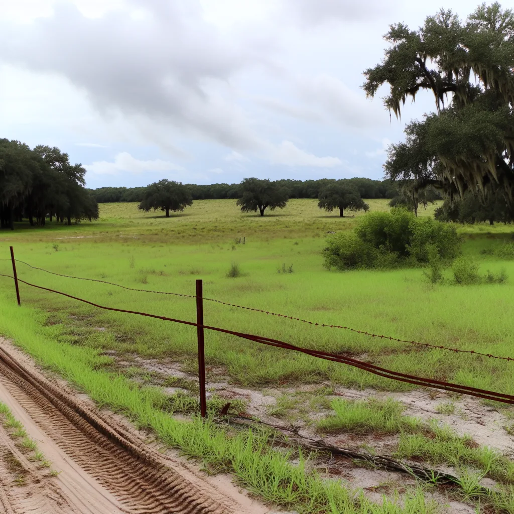 Rural acreage with open grassland and conifer forest in Charlotte County, Florida