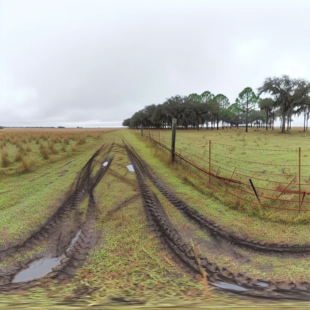 Rural acreage with open grassland and conifer forest in Hernando County, Florida