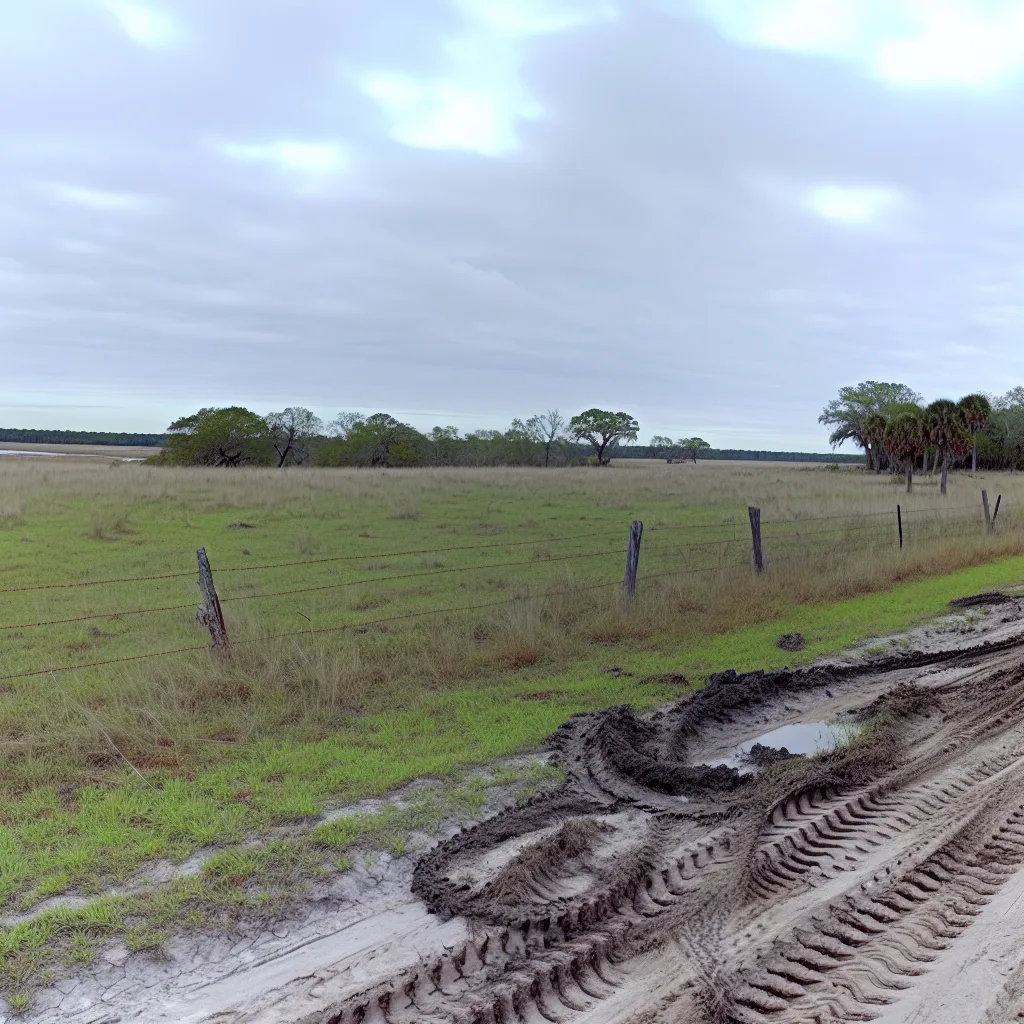 Rural acreage with open grassland and conifer forest in Lakeland, Florida