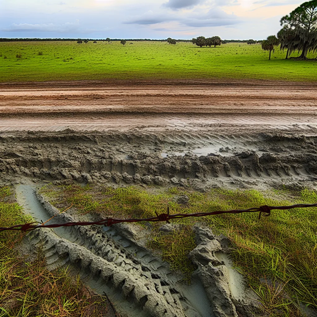 Rural acreage with open grassland and conifer forest in Lee County, Florida