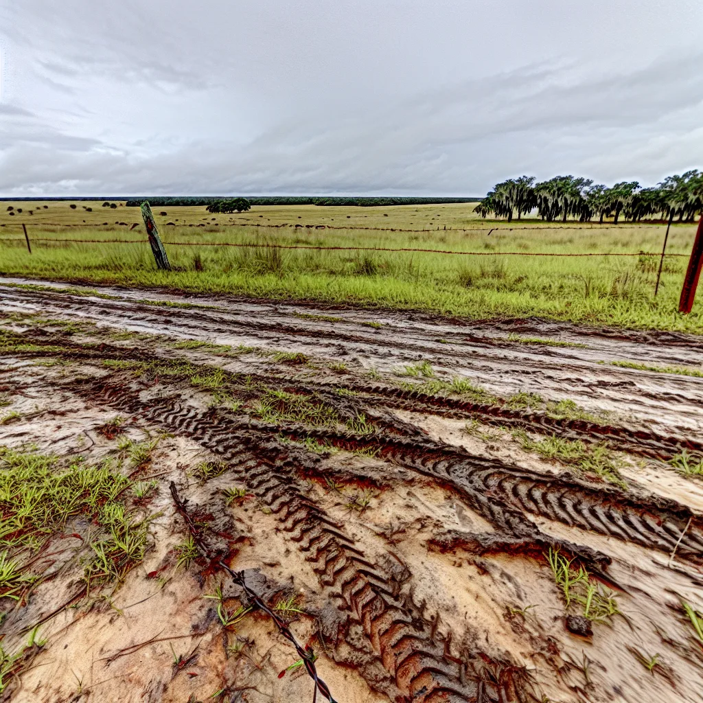 Rural acreage with open grassland and conifer forest in Marion County, Florida
