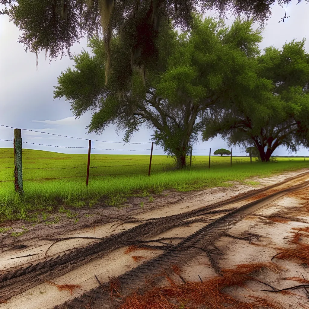 Rural acreage with open grassland and conifer forest in New Port Richey, Florida
