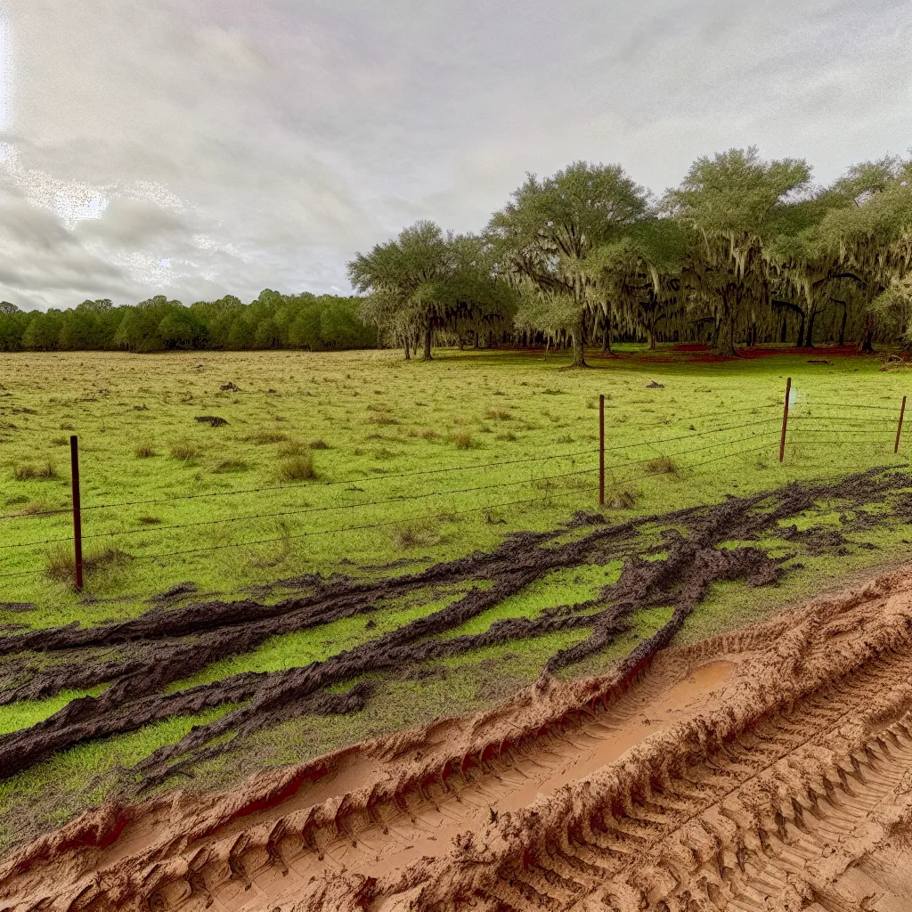 Rural acreage with open grassland and conifer forest in Ocala, Florida