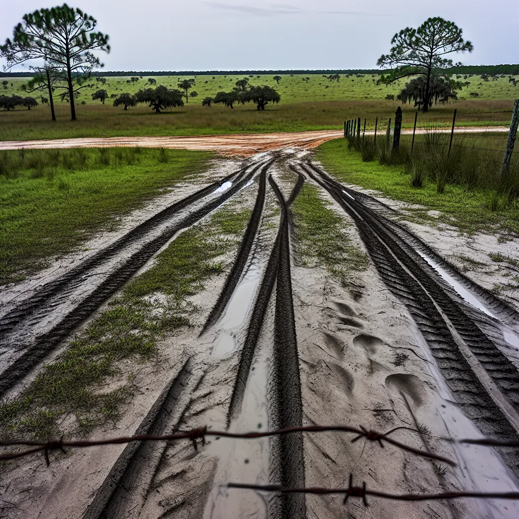 Rural acreage with open grassland and conifer forest in Palatka, Florida