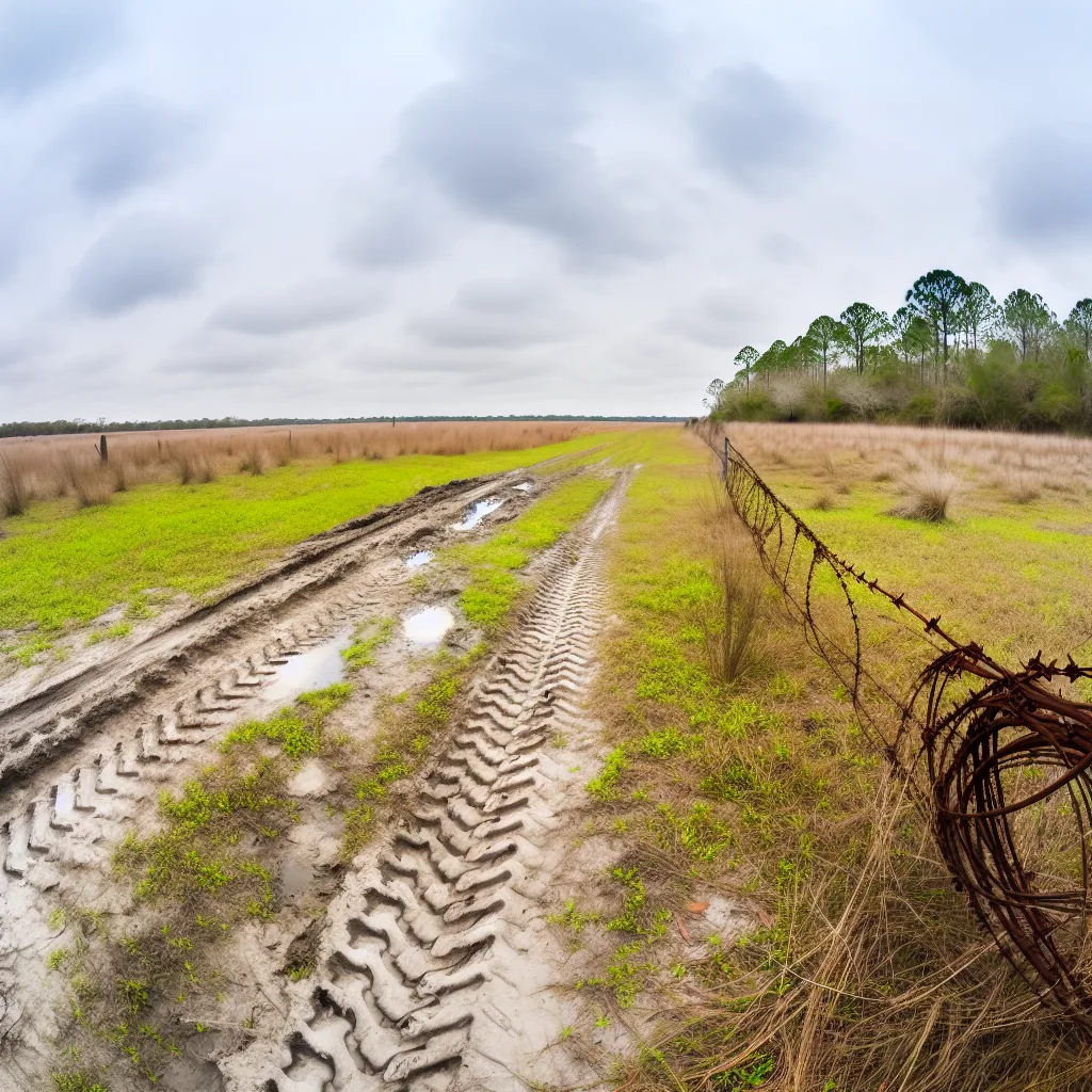 Rural acreage with open grassland and conifer forest in Polk County, Florida