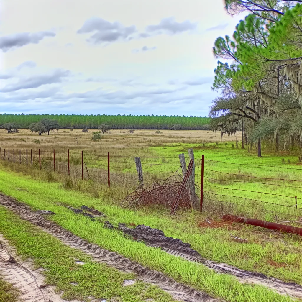 Rural acreage with open grassland and conifer forest in Putnam County, Florida